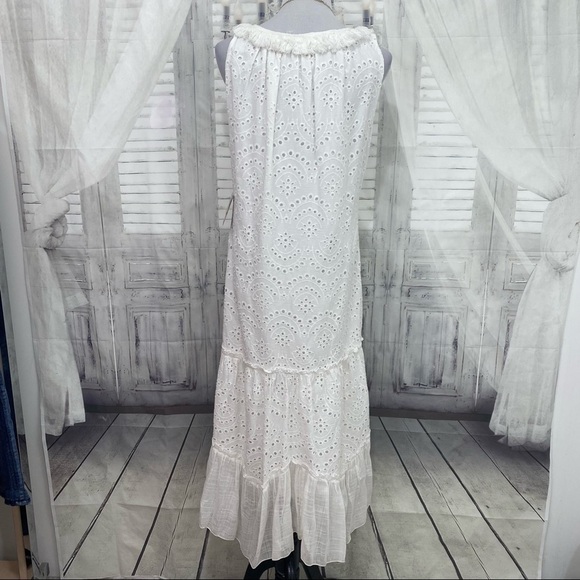 Reba Large Embroidered Dress Pullover Fringe Eyelet Solid White Sleeveless Midi - Picture 14 of 14